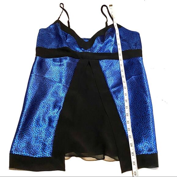 Bisou Bisou Lingerie Blue with Black Dot Sexy Satin Chemise Women's Size 6 - Picture 6 of 8